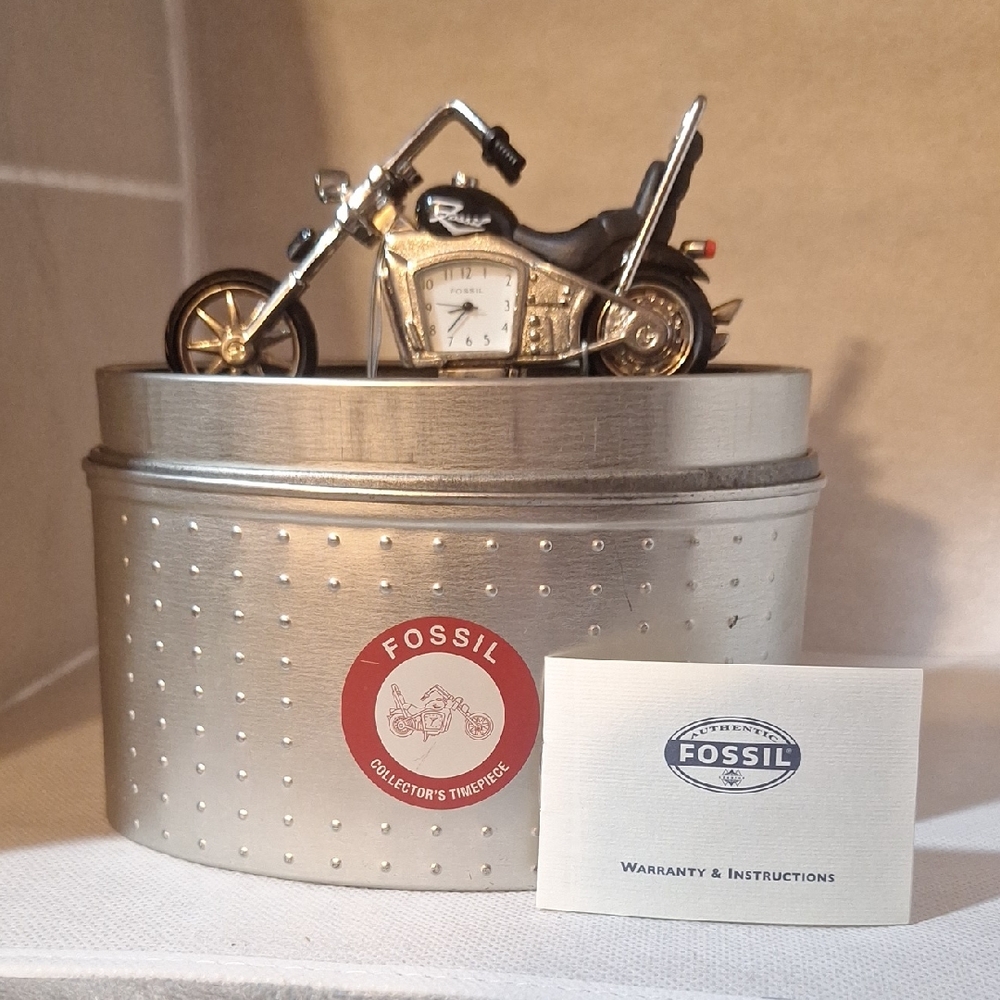 Fossil Silver Motorcycle Clock